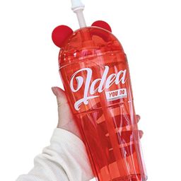 SCHOOLISH  750ml Mouse Straw Cup Office Drinking Water Fashion Plastic Summer Gift - PACK OF 1 - COLOR MAY VARY-27