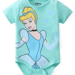 Babyhug Disney Interlock Knit Half Sleeves Onesie with Disney Princess Graphics - Blue-image-74