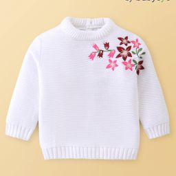 Babyoye Knitted Full Sleeves Pullover Sweater with Floral Embroidery - White-picture-17