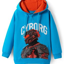 Pine Kids Cotton Knit Full Sleeves Hooded Sweatshirt with Cyborg Print - Blue-image-68