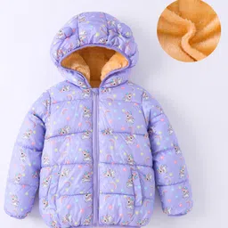 Kookie Kids Full Sleeves Padded Hooded Jacket with Unicorn Print - Lilac-picture-9