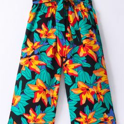 CrayonFlakes Floral Printed Palazzo With Attached Belt - Black-image-78