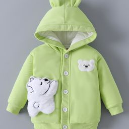 Kookie Kids Full Sleeves Hooded Sweatjacket With Bear Patch & 3D Applique - Light Green-image-7
