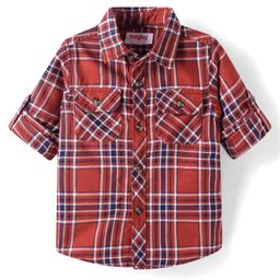 Babyhug Cotton Woven Full Sleeves Checkered Shirt - Rust Orange-image-101