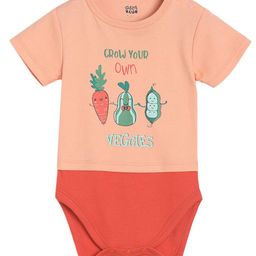 MINI KLUB Cotton Half Sleeves Grow Your Own Veggies Text Printed Onesie - Peach-image-8