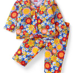 Babyhug Single Jersey Knit Full Sleeves Night Suit With Floral Print - Multi Colour-image-91