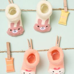 Kicks & Crawl Cotton Pack Of 2 Baby Animals Designed Socks - Cream & Peach-8
