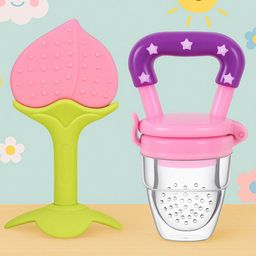 Badal Kidz Bpa Free 100 % Silicone Fruit Shape Teether And Fruit Feeder - Peach & Pink (Pack Of 2)-15
