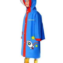 Little Surprise Box PVC Full Sleeves Space Theme Designed Glow In The Dark Hooded Raincoat With Backpack Space - Blue-image-33