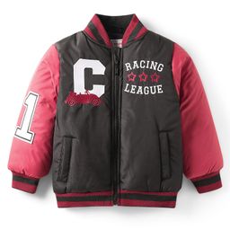Babyhug Woven Full Sleeves Bomber Jacket With Text Print - Black & Red-picture-31