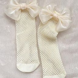 Kidofash Cotton Big Bow Designed Fishnet Socks-Cream-image-83