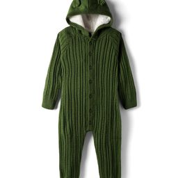 Babyhug Knit Full Sleeves Winter Wear Solid Hooded Romper - Dark Green-picture-10