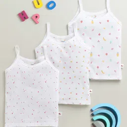 BUMZEE Cotton Sleeveless Slips with Hearts Floral & Fruits Print Pack of 3 - White-picture-42