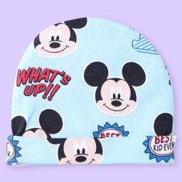 Babyhug Disney Interlock Knit Cap Mittens & Booties With Mickey Mouse Graphics - Light Blue image 2