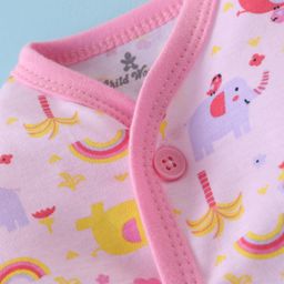 Child World Interlock  Full Sleeves Front Open Jhabla Elephant Print - Pink image 3