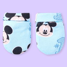 Babyhug Disney Interlock Knit Cap Mittens & Booties With Mickey Mouse Graphics - Light Blue image 4