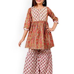 Arshia Fashions Girls Floral Printed Angrakha Kurti with Sharara-image-86