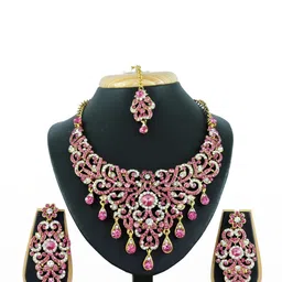 VATSALYA creation Women Pink Artificial Stones Ethnic Jewellery Set With Maang Tika-25