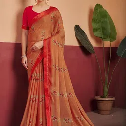 KALINI Floral Print Saree with Contrast Blouse Piece-picture-18