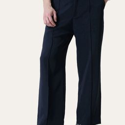 PERCH Men Navy Blue Solid Pintuck Korean Pants-13