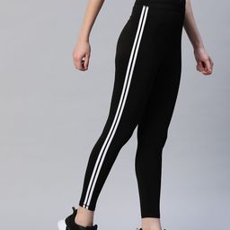 Blinkin Women Black Solid Tights With Side Strips-image-94