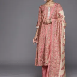 Libas Floral Printed Regular Sequinned Kurta with Trousers & With Dupatta image 4