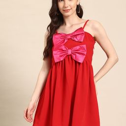 DODO & MOA Fit & Flare Mini Dress With Bow Detail-image-3