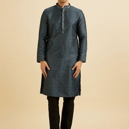 Manyavar Geometric Woven Design Mandarin Collar Kurta With Pyjamas-13