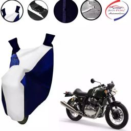 Auto Pearl Waterproof Two Wheeler Cover For Royal Enfield Continental GT 650 (White & Blue)-30