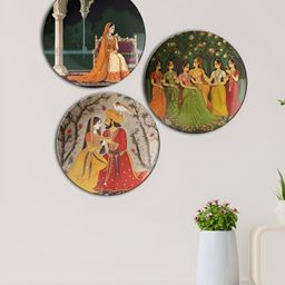 THE QUIRKY 3Pcs HOME Green & Yellow Printed Ceramic Premium Decorative Wall Decor-12