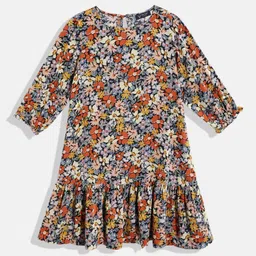 Allen Solly Junior Girls Floral Print Puff Sleeves Ruffled Drop-Waist Dress-image-28