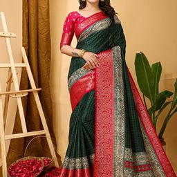 KALINI Checked Printed Zari Designer Kanjeevaram Saree-2