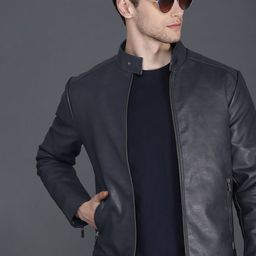 WROGN Men Navy Blue Self Design Jacket-image-47