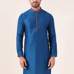AURIK Men Mandarin Collar Pure Silk Straight Kurta-picture-1