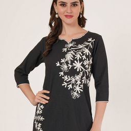 Brownverse Women Ethnic Motifs Embroidered Cotton Top-image-9