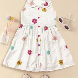 BAESD Girls Floral Embroidered Peter Pan Collar Pleated Detail Fit & Flare Dress-picture-50