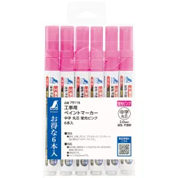 Shinwa Rules Medium Point Round Core Construction Fluorescent Pink Paint Marker, 79116-26