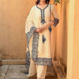 GoSriKi Women Floral Embroidered Regular Kurta with Trousers & With Dupatta-image-94