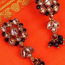 SALONI FASHION JEWELLERY Women Black Beads Gold Plated Floral Drop Earrings-picture-21