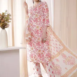 Anouk Women Floral Embroidered Cotton Kurta with Trousers & Dupatta-image-45