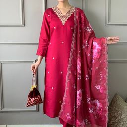 Moda Rapido Floral Embroidered Thread Work Kurta With Trousers & Dupatta-picture-36
