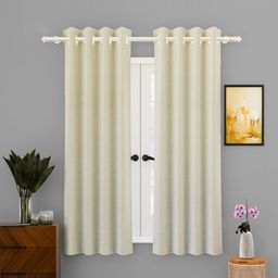 Kuber Industries Cream 2 Pieces Self Design Cotton Window Curtains image 1