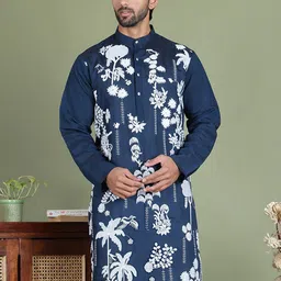 Jompers Floral Embroidered Chikankari Band Collar Straight Kurta-image-28