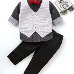 Babyhug Full Sleeves 100% Cotton Waist Coat & Shirt with Stretch Fir Pants - Black-image-6