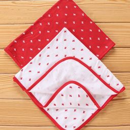 Babyhug Terry Knit Bow Print Towel Pack of 2 L 76.2 x B 76.2 cm- Red & White-picture-10