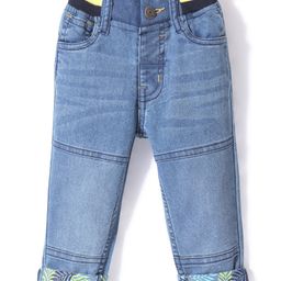 Babyhug Cotton Full Length Denim with Stretch Jeans Leafs Print   Fly With Zipper -  Blue-image-7