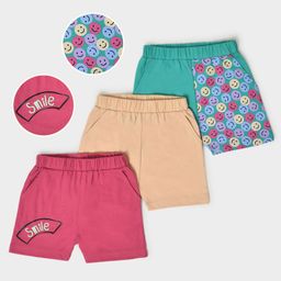 Mi Arcus  Cotton Smiley Print Shorts Pack of 3 Pink & Green-image-97