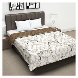 Divine Casa 120 GSM Microfiber Single Bed All Season Reversible AC Dohar Abstract Print - Beige and Brown-16