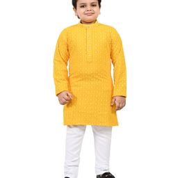 BT DEZINES Full Sleeves Seamless Sequin Embellished Floral Chikankari Embroidered Kurta With Pyjama - Yellow-image-96