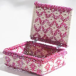 Sirohi  Starlight Upcycled Plastic Storage Box (Cotton & Metal) - Pink & White-image-33